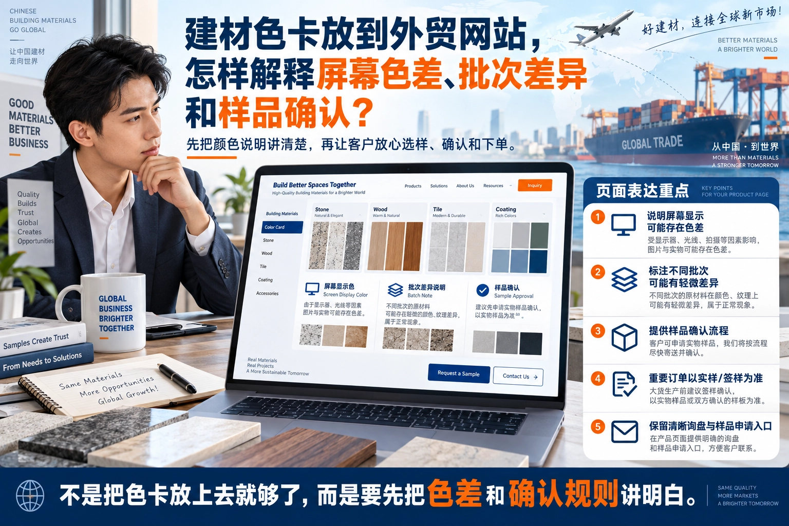 建材色卡放到外贸网站，怎样解释屏幕色差、批次差异和样品确认？