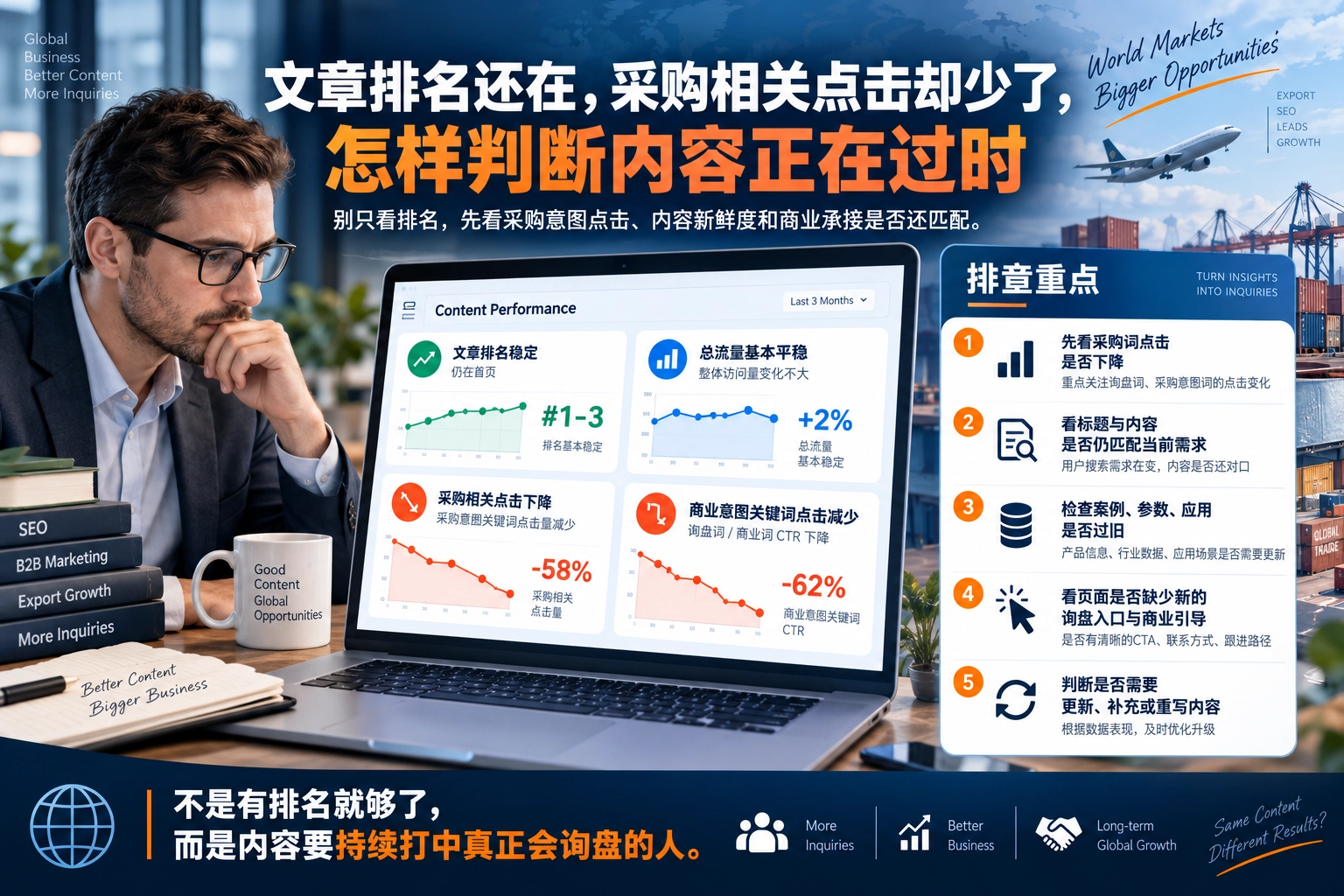 文章排名还在，采购相关点击却少了，怎样判断内容正在过时