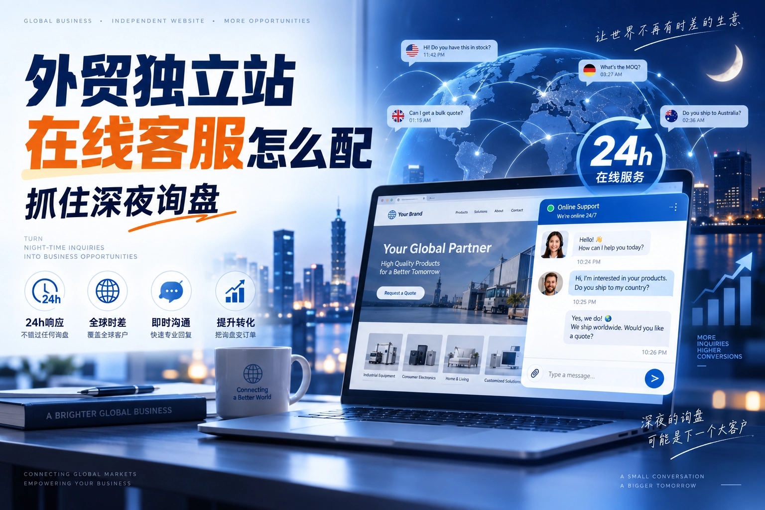 外贸独立站在线客服怎么配，抓住深夜询盘