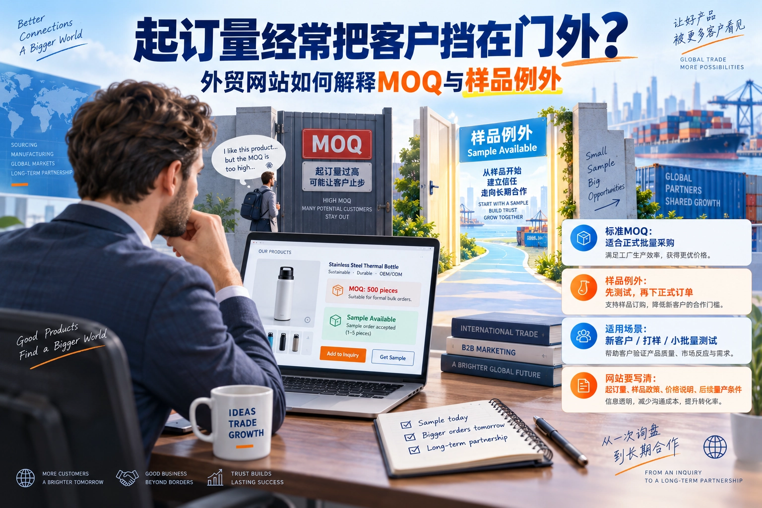 起订量经常把客户挡在门外?外贸网站如何解释MOQ与样品例外
