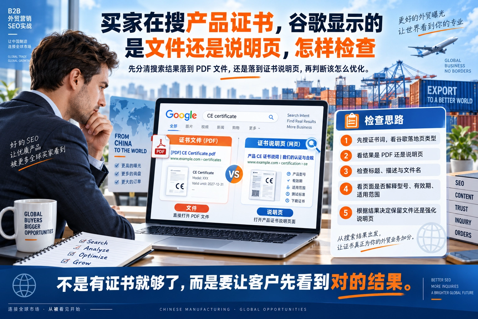 买家在搜产品证书，谷歌显示的是文件还是说明页，怎样检查