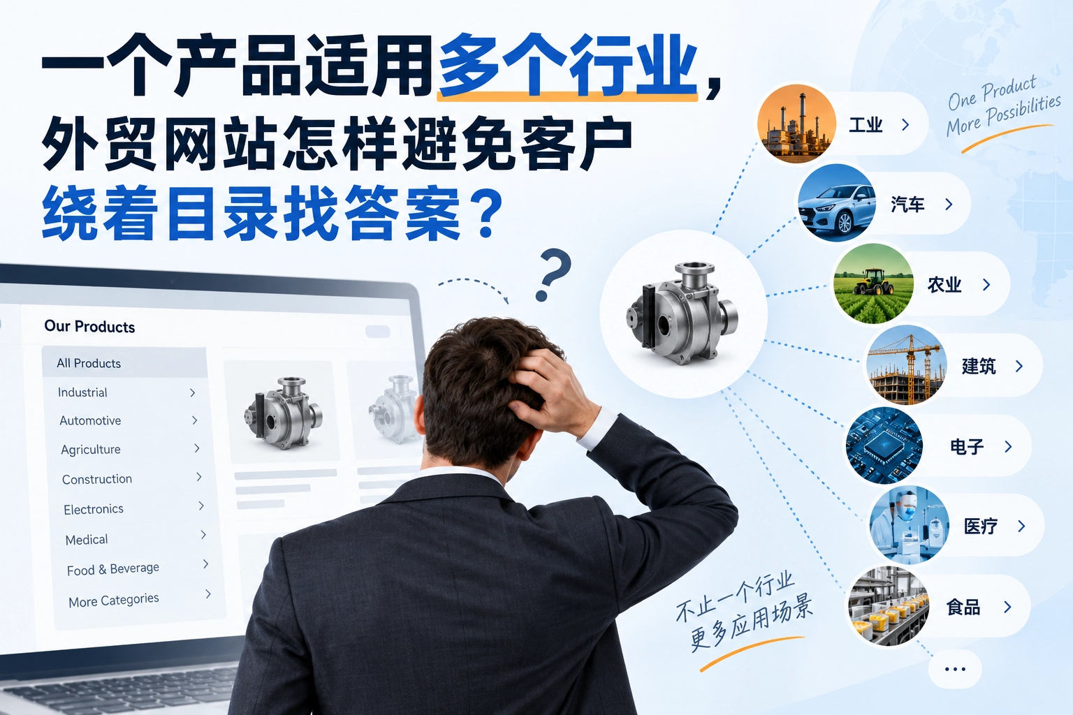 一个产品适用多个行业,外贸网站怎样避免客户绕着目录找答案?