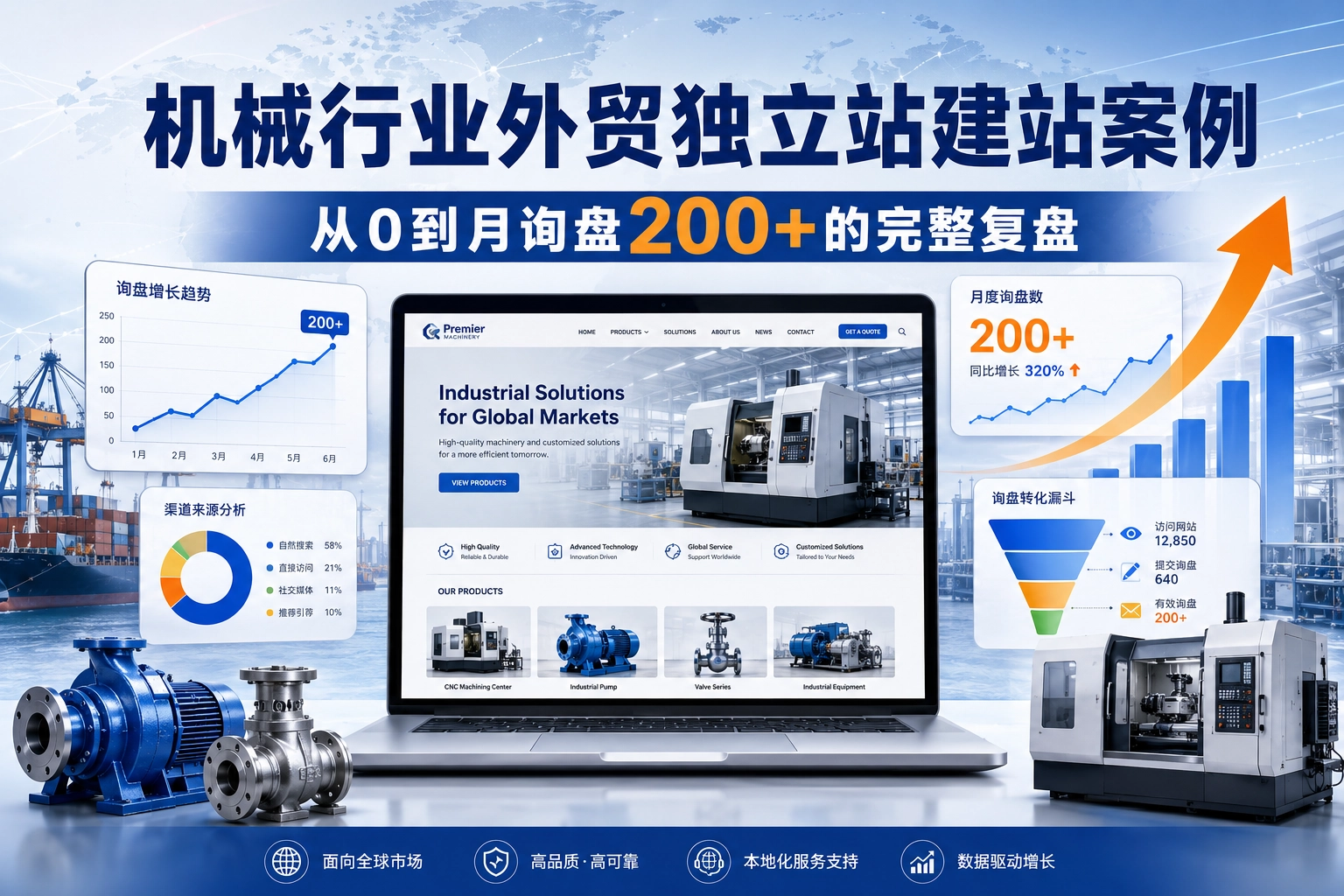 机械行业外贸独立站建站案例 从0到月询盘200+的完整复盘