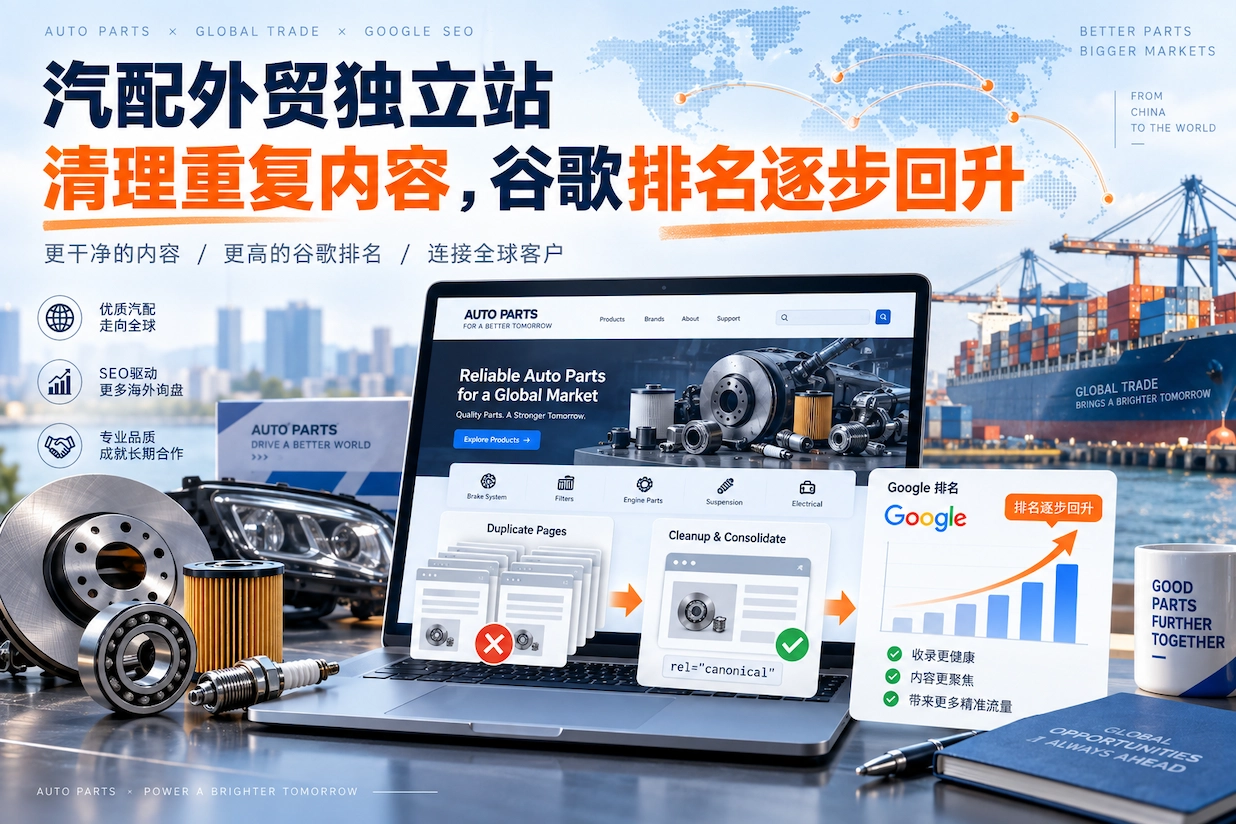 汽配外贸独立站清理重复内容,谷歌排名逐步回升