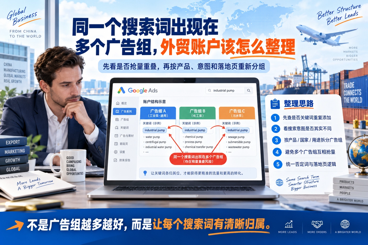 同一个搜索词出现在多个广告组，外贸账户该怎么整理