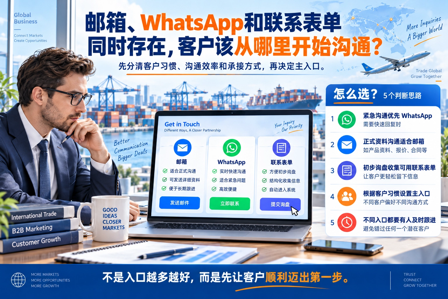 邮箱、WhatsApp和联系表单同时存在，客户该从哪里开始沟通？