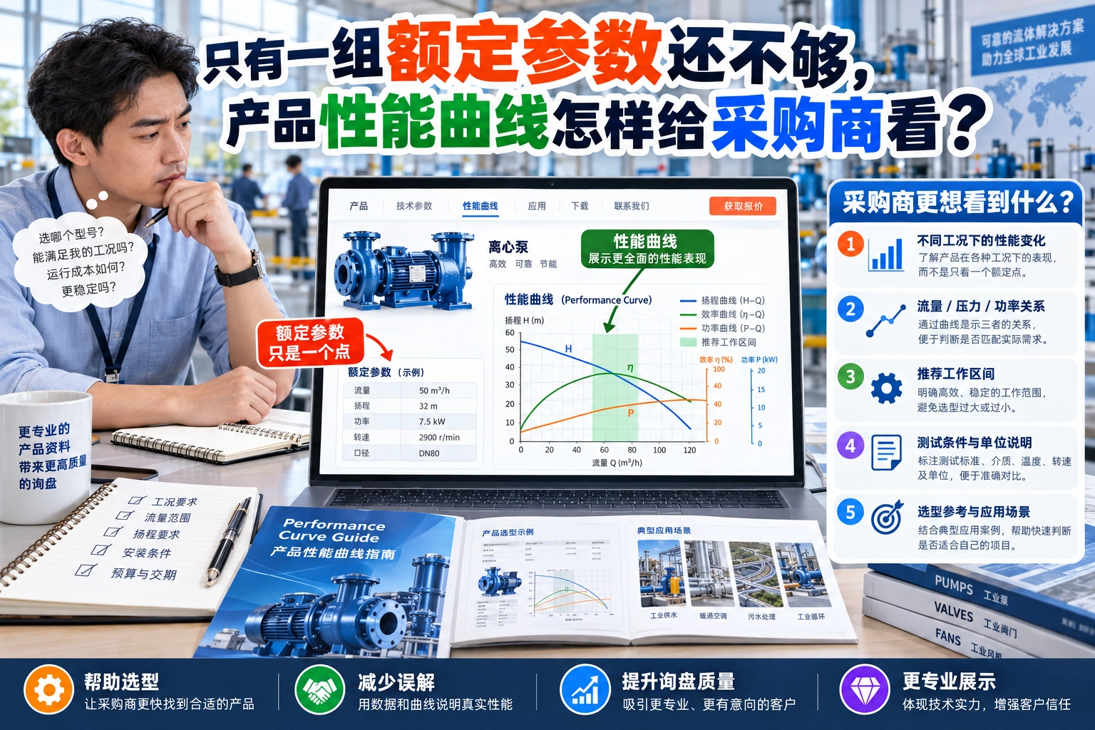 只有一组额定参数还不够,产品性能曲线怎样给采购商看