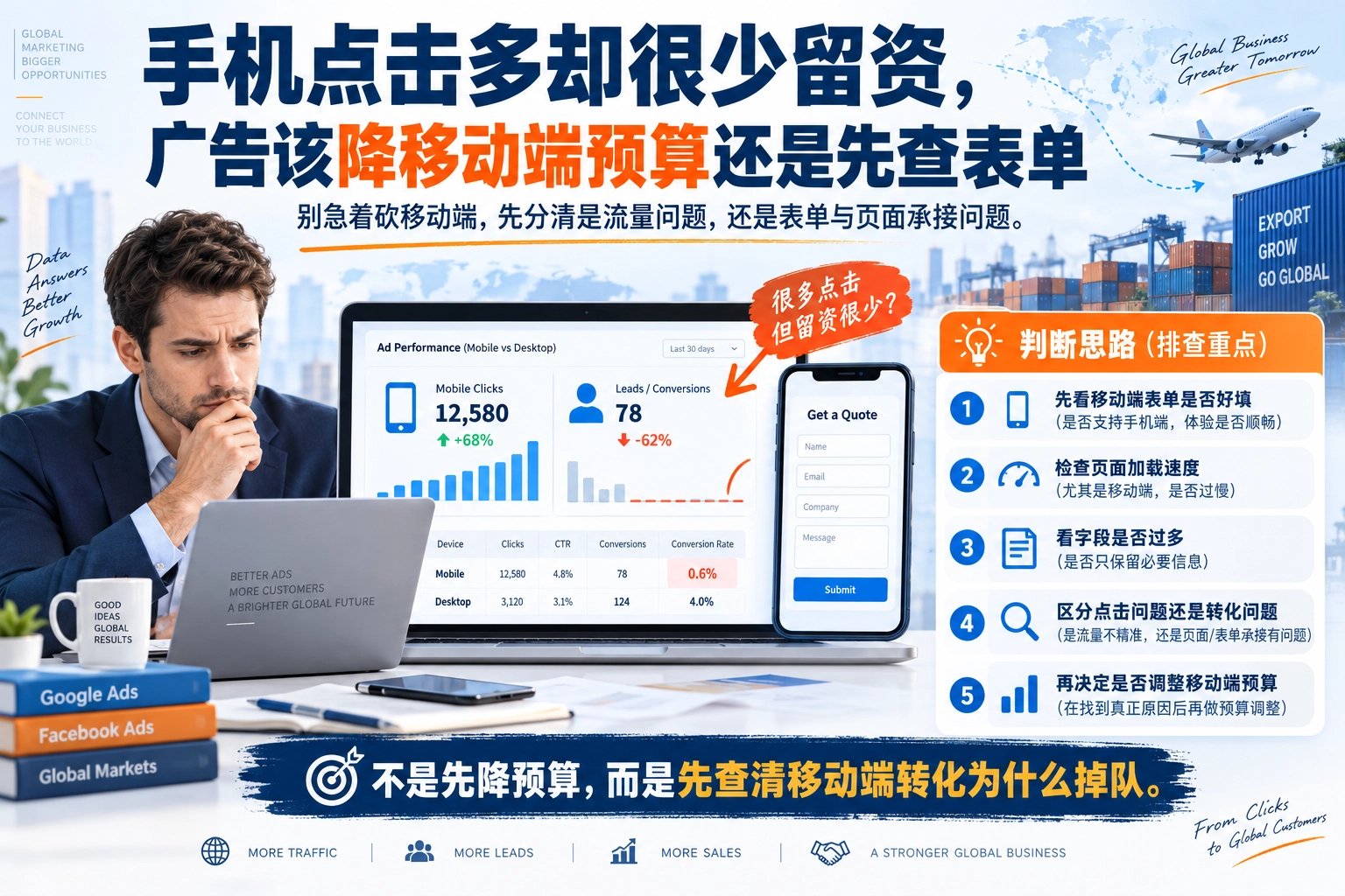 手机点击多却很少留资，广告该降移动端预算还是先查表单