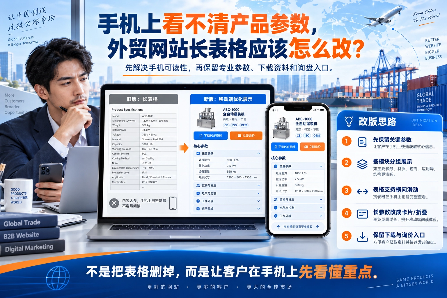手机上看不清产品参数，外贸网站长表格应该怎么改？