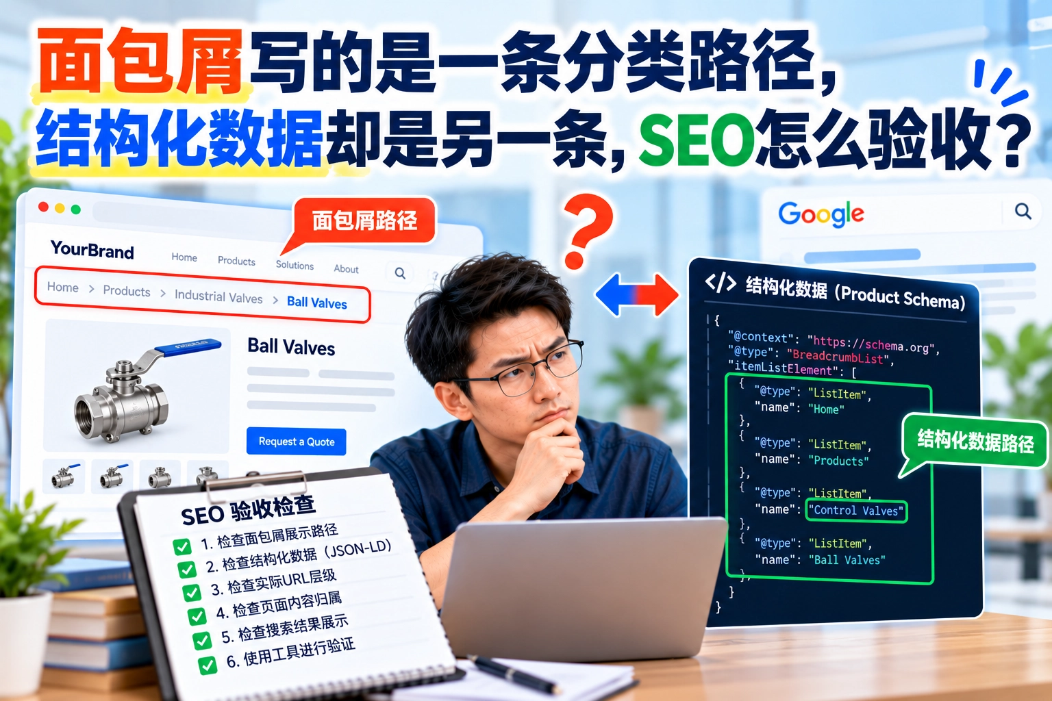 面包屑写的是一条分类路径，结构化数据却是另一条，SEO怎么验收