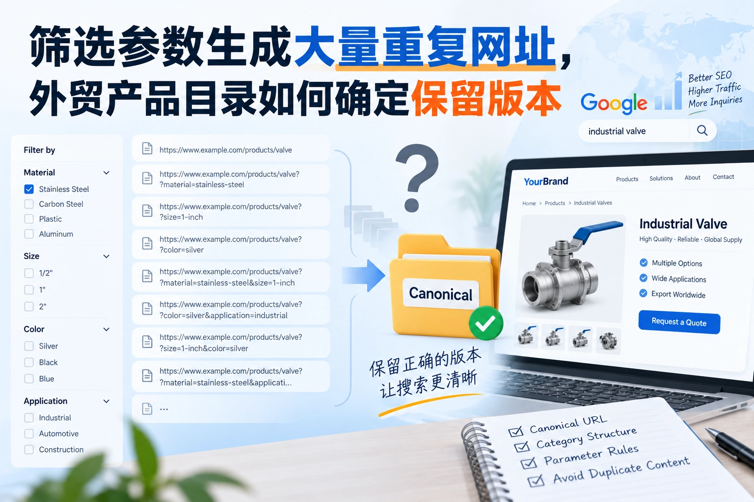筛选参数生成大量重复网址,外贸产品目录如何确定保留版本