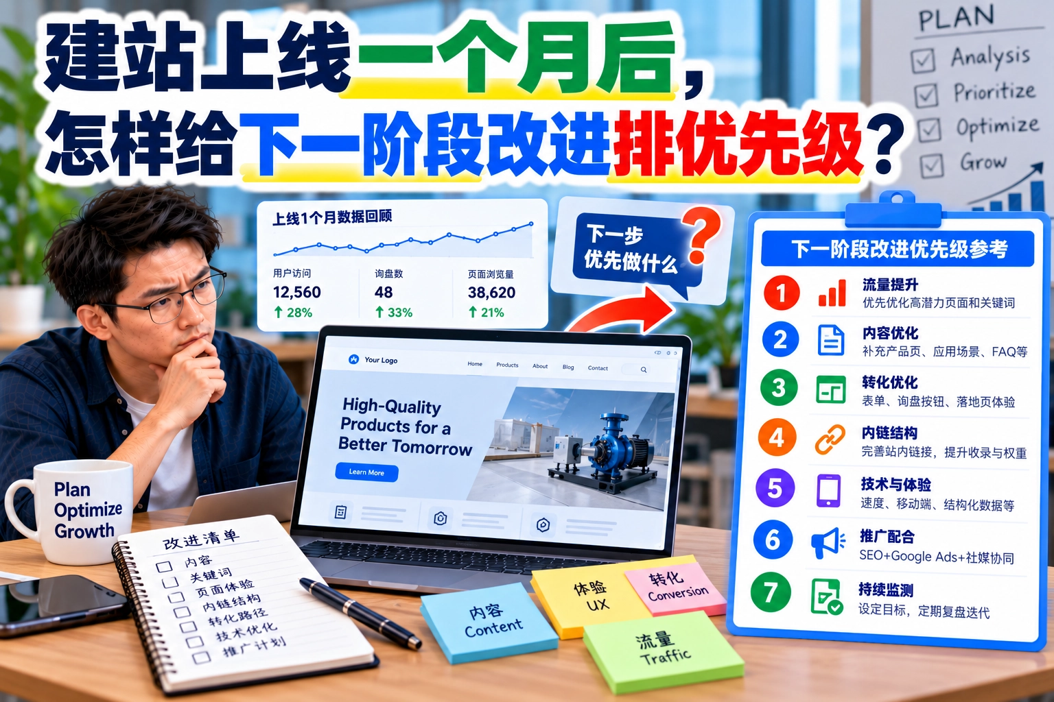 建站上线一个月后,怎样给下一阶段改进排优先级?