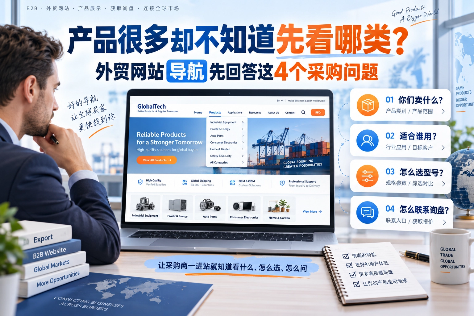 产品很多却不知道先看哪类？外贸网站导航先回答这4个采购问题