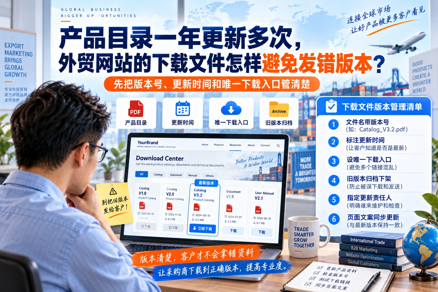产品目录一年更新多次，外贸网站的下载文件怎样避免发错版本？