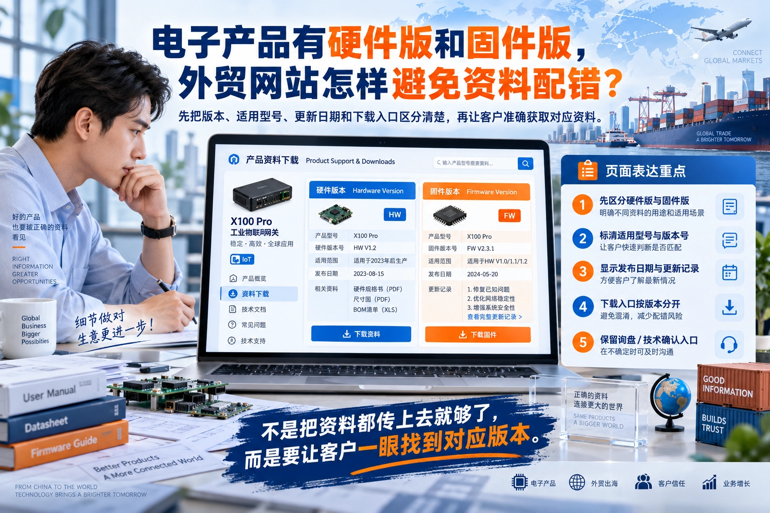 电子产品有硬件版和固件版，外贸网站怎样避免资料配错？
