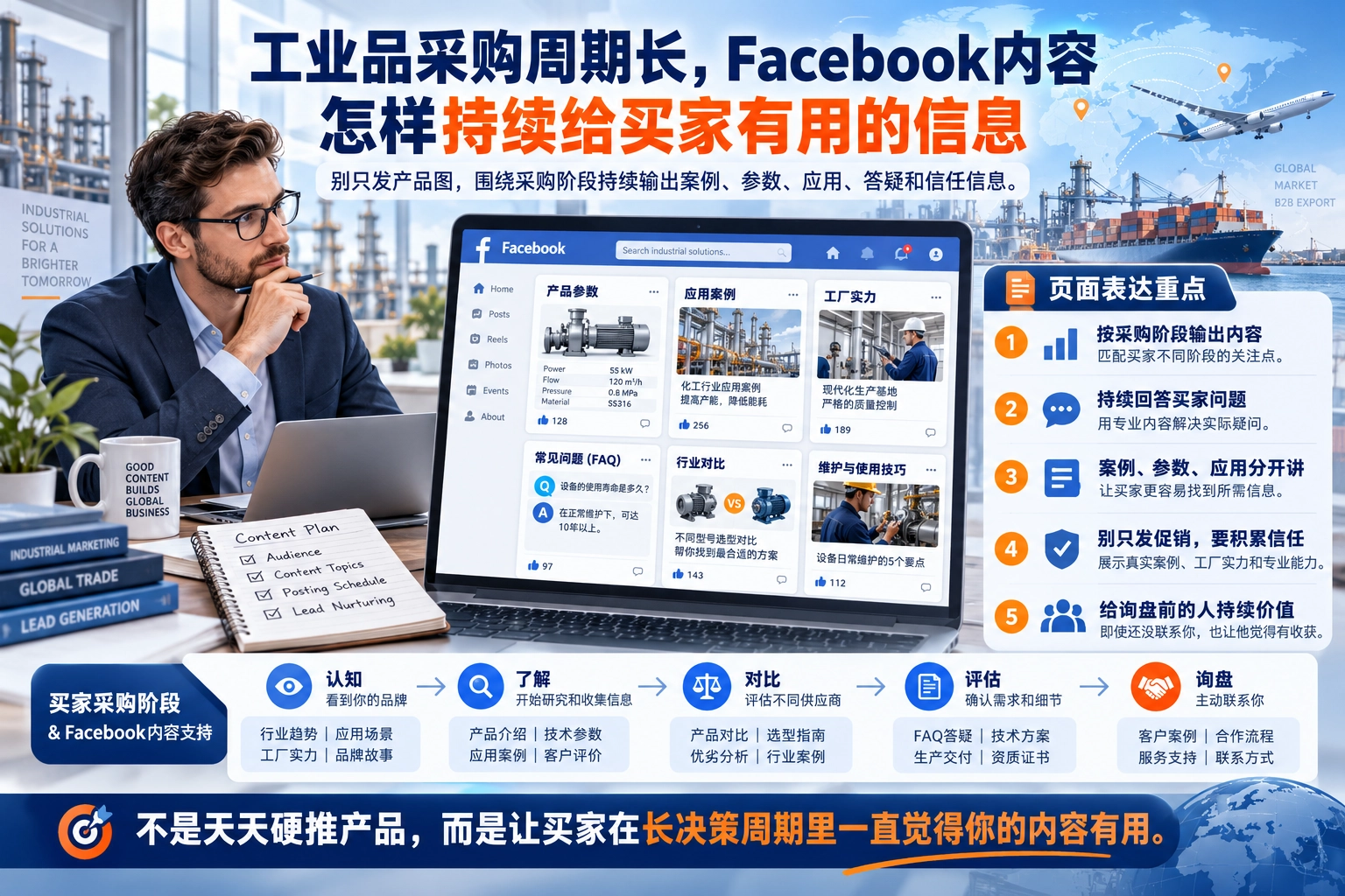 工业品采购周期长，Facebook内容怎样持续给买家有用的信息