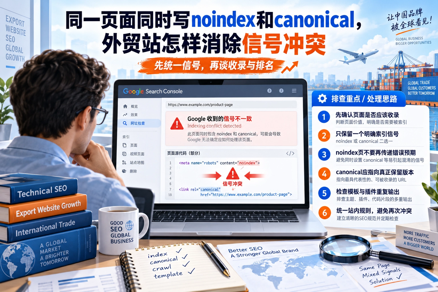 同一页面同时写noindex和canonical,外贸站怎样消除信号冲突
