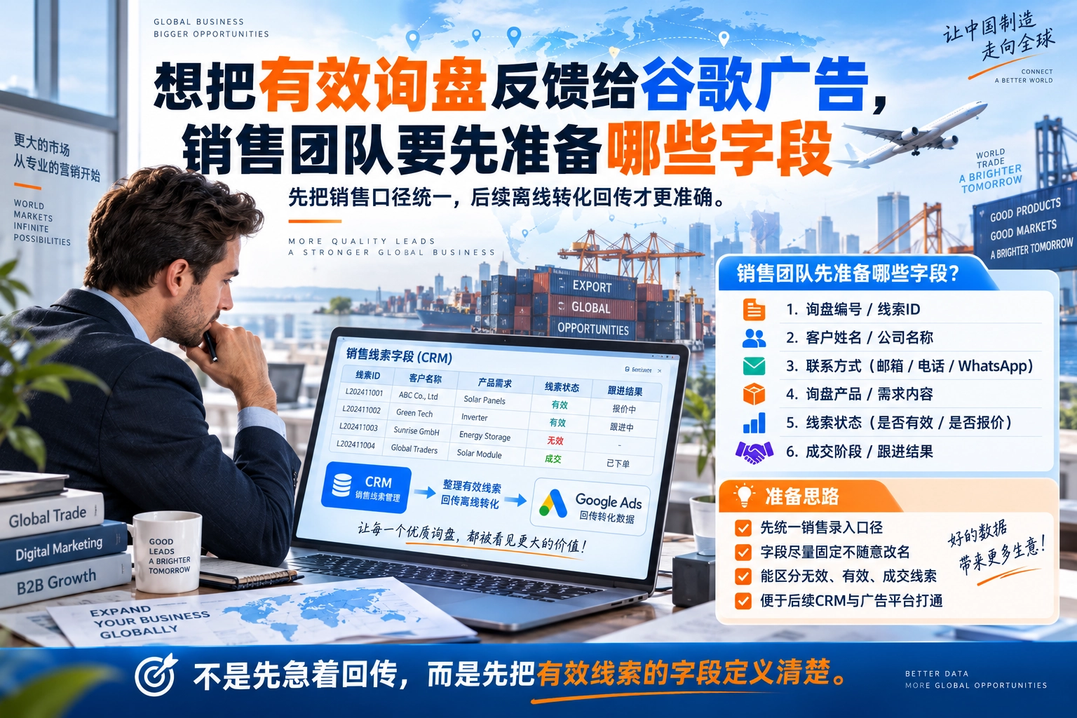想把有效询盘反馈给谷歌广告，销售团队要先准备哪些字段