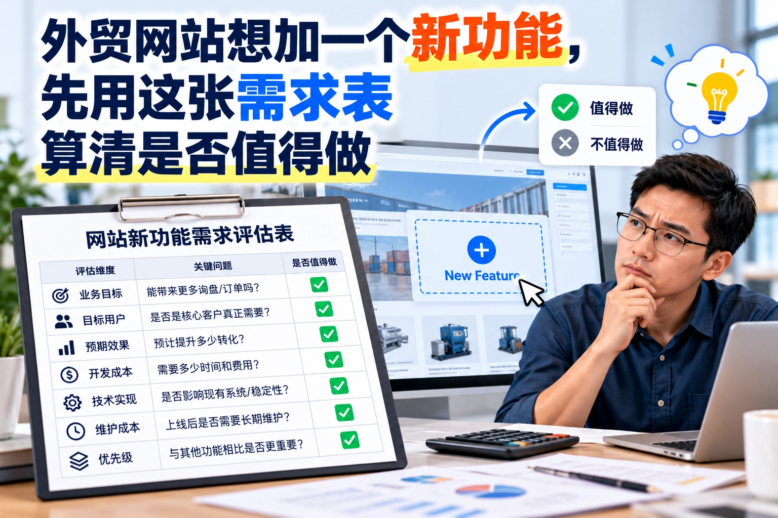 外贸网站想加一个新功能，先用这张需求表算清是否值得做