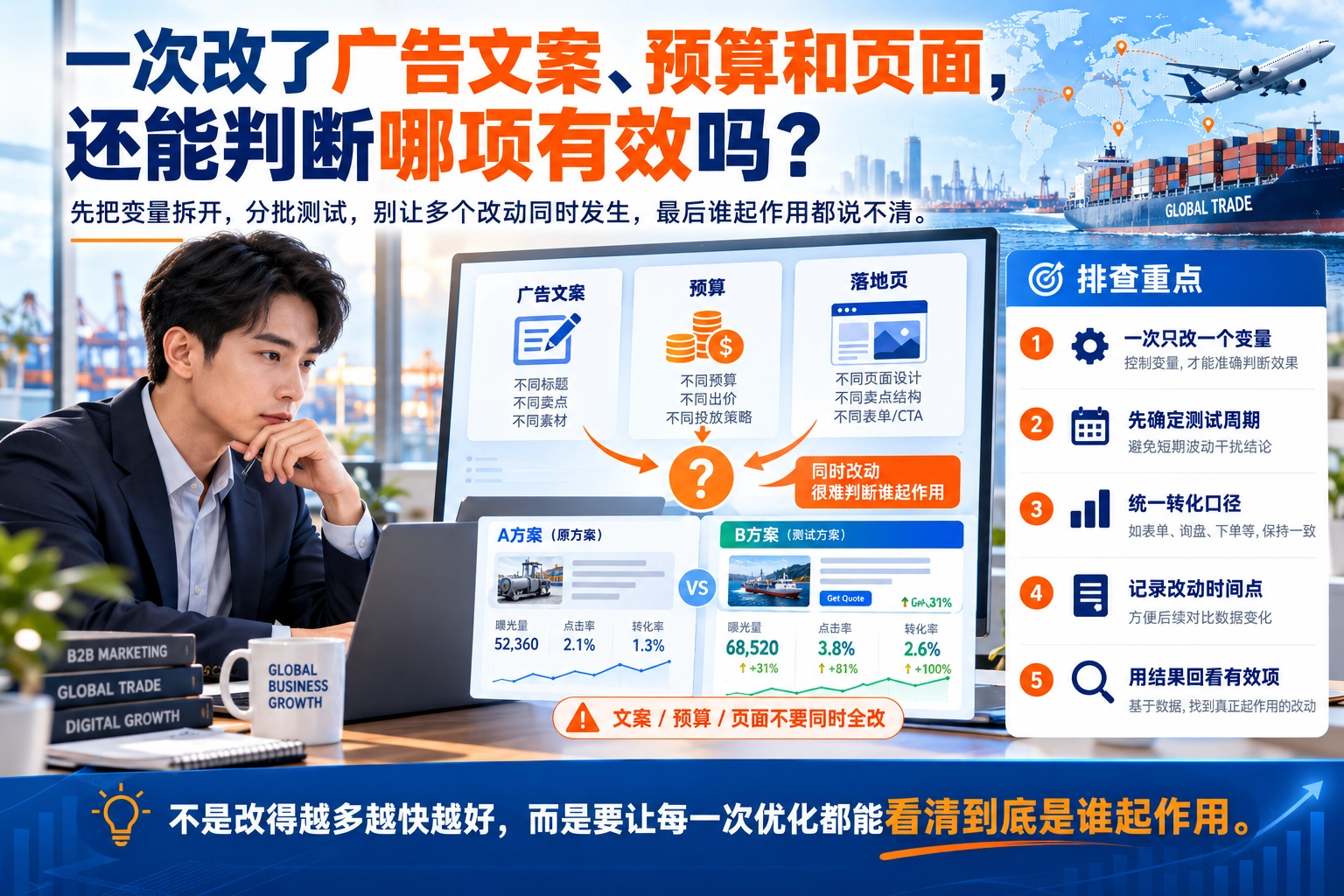 一次改了广告文案、预算和页面，还能判断哪项有效吗