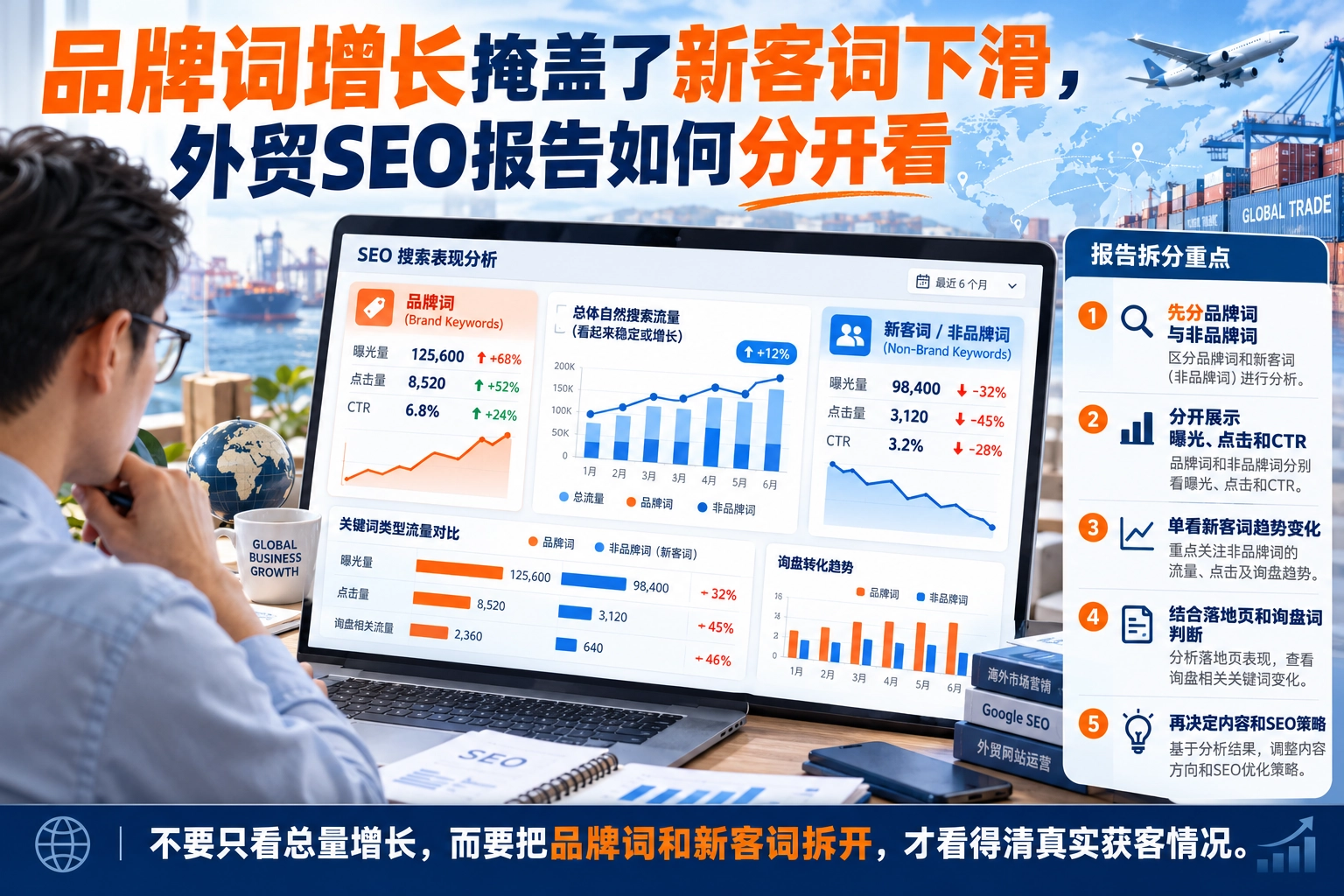 品牌词增长掩盖了新客词下滑，外贸SEO报告如何分开看