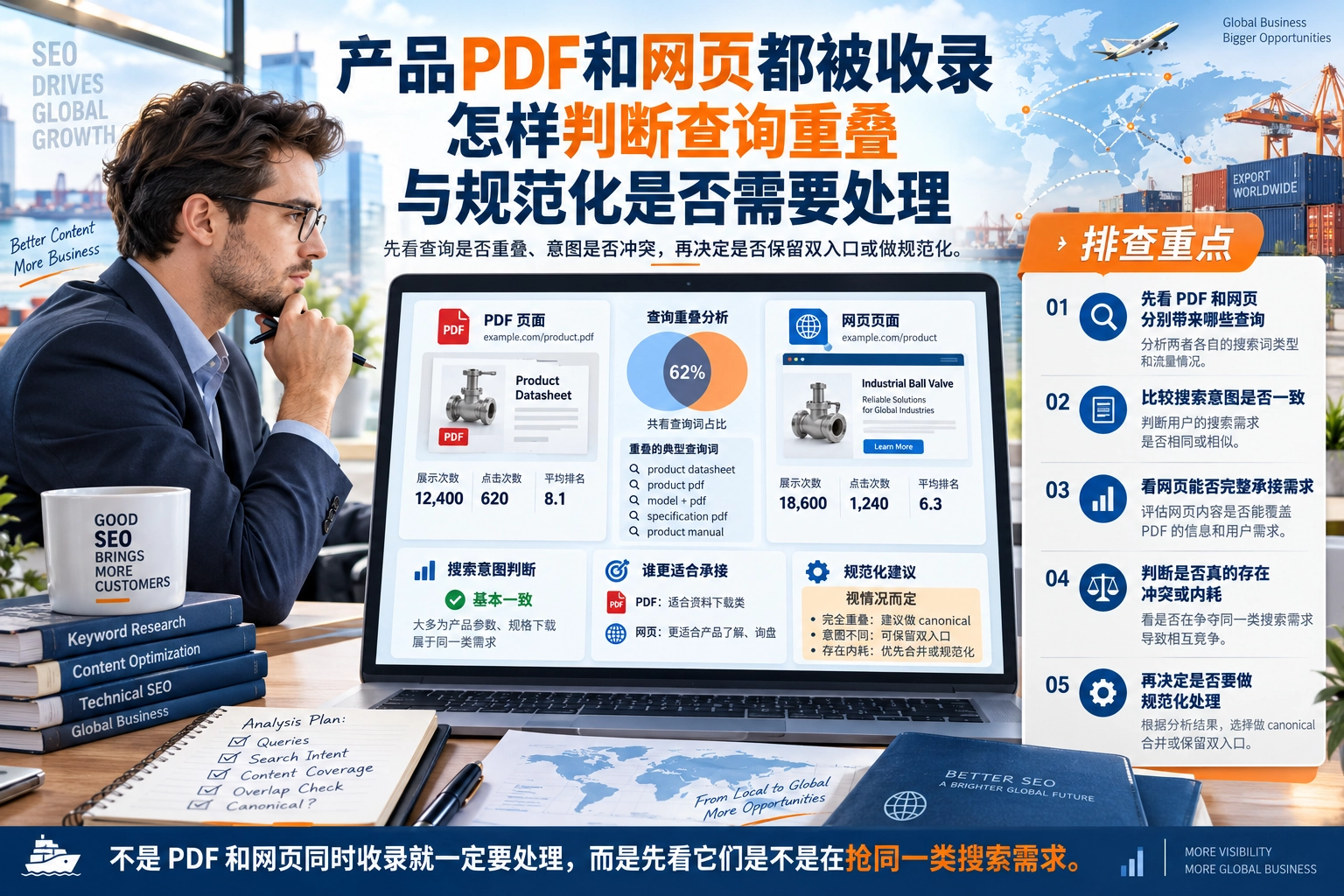 产品PDF和网页都被收录，怎样判断查询重叠与规范化是否需要处理