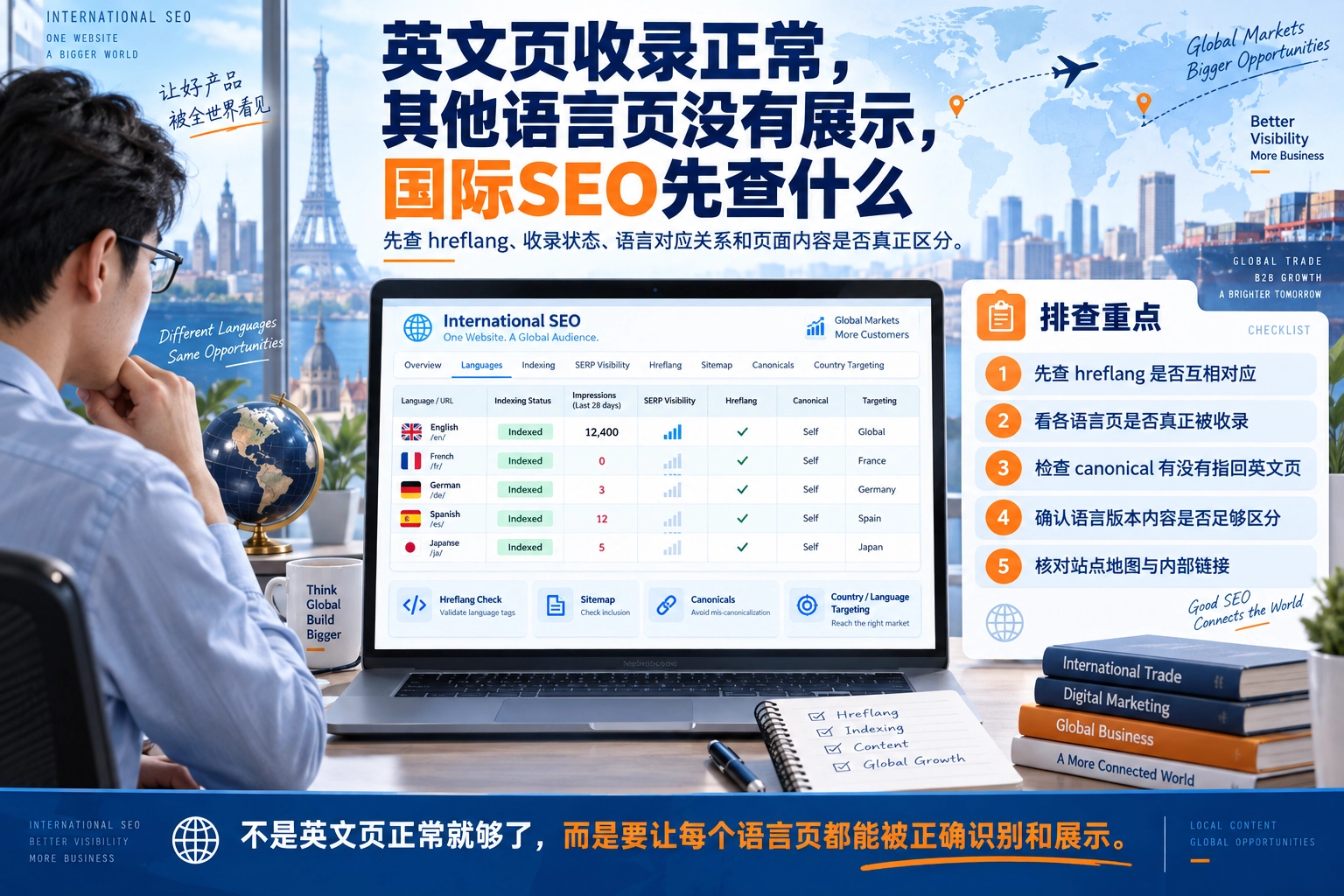 英文页收录正常，其他语言页没有展示，国际SEO先查什么