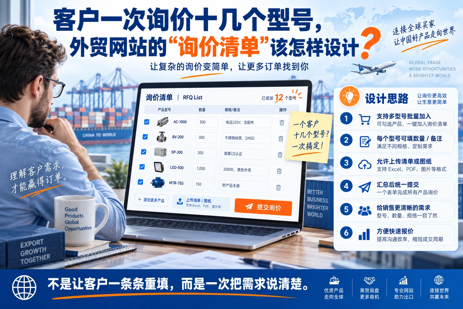 客户一次询价十几个型号，外贸网站的“询价清单”该怎样设计？