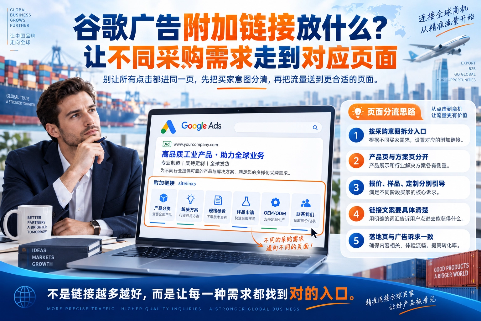 谷歌广告附加链接放什么？让不同采购需求走到对应页面