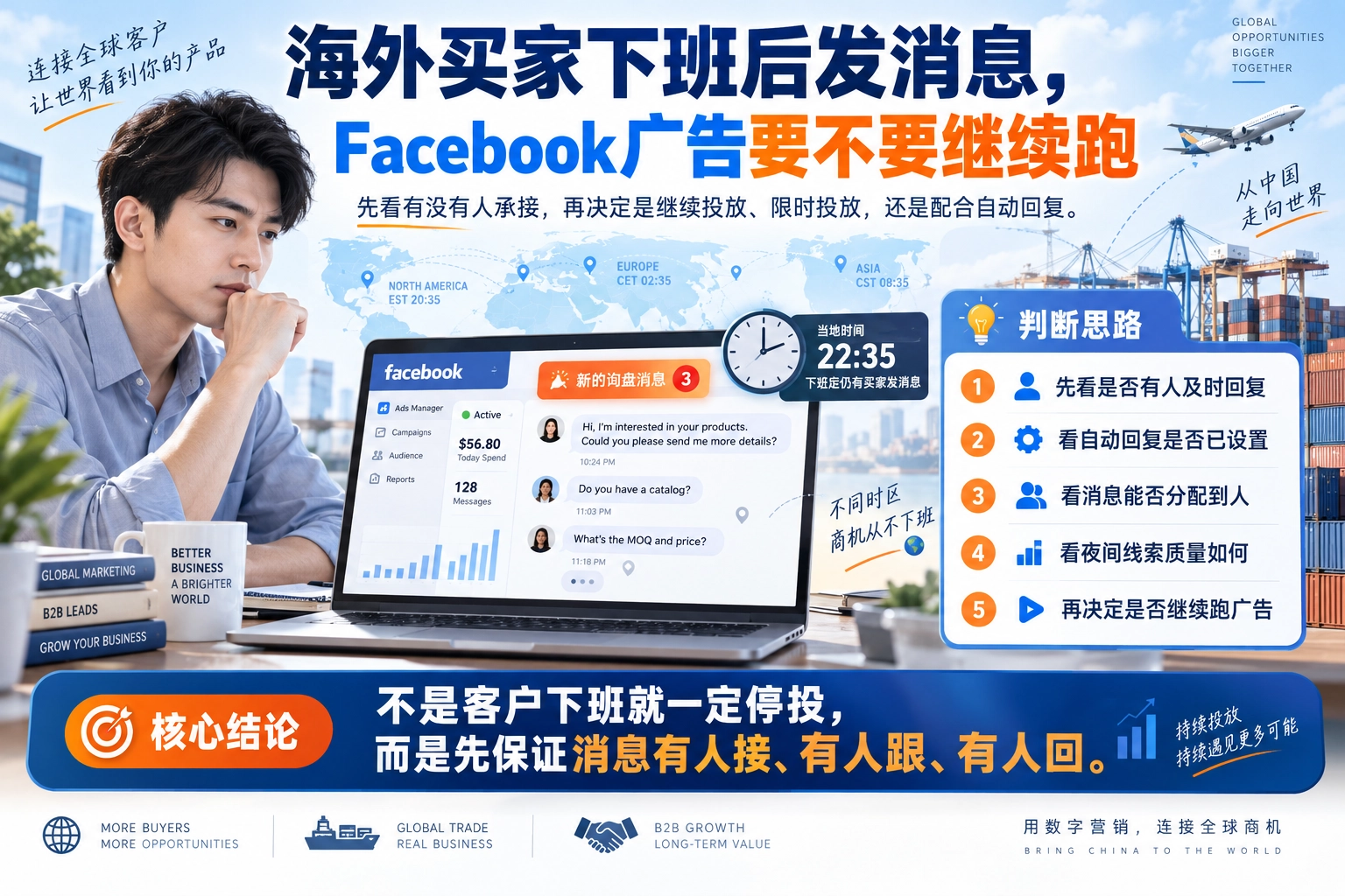 海外买家下班后发消息，Facebook广告要不要继续跑