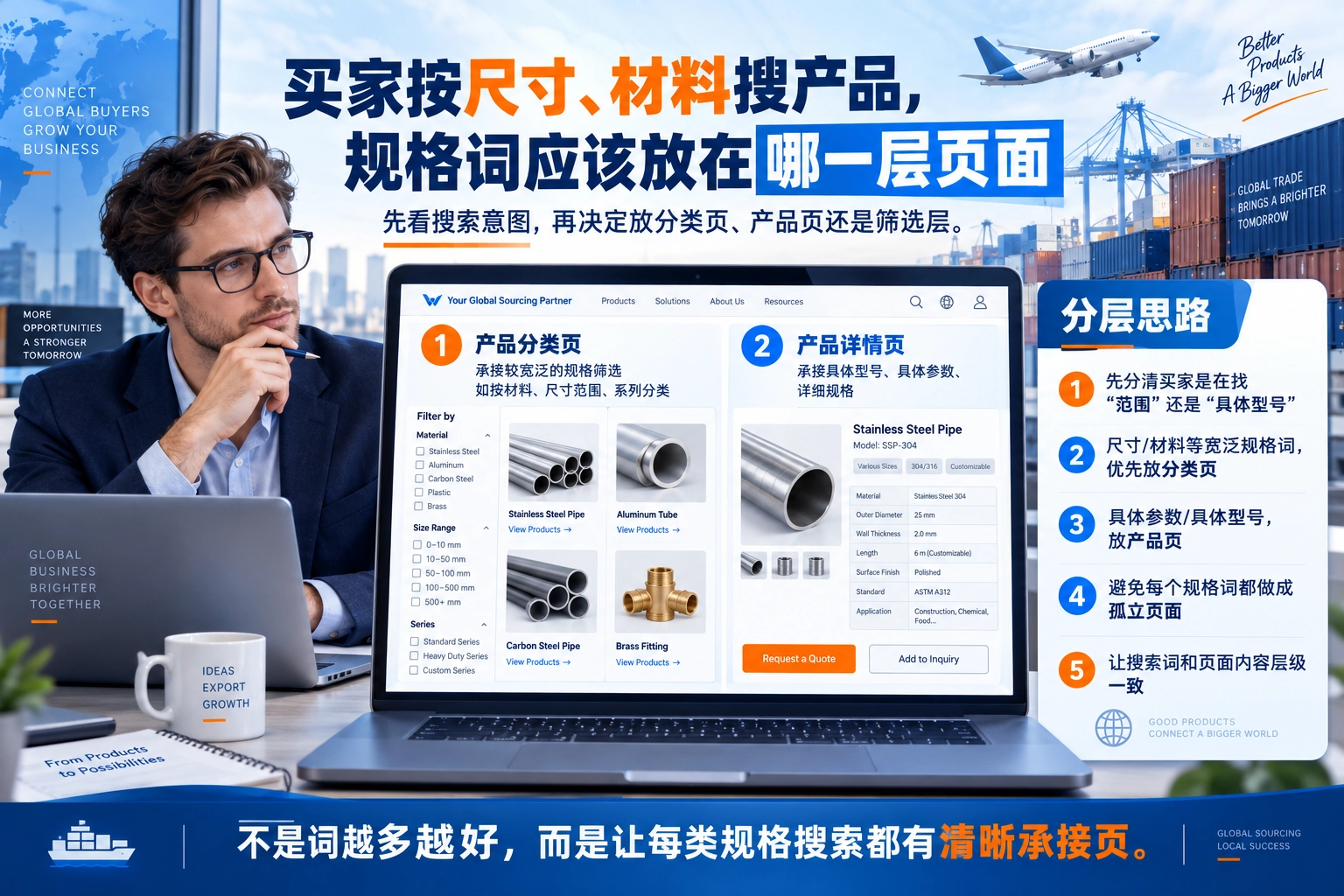 买家按尺寸、材料搜产品，规格词应该放在哪一层页面
