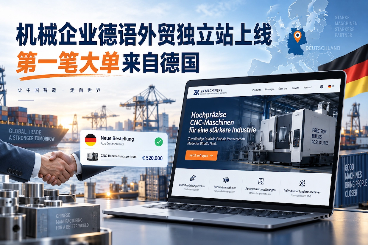 机械企业德语外贸独立站上线，第一笔大单来自德国