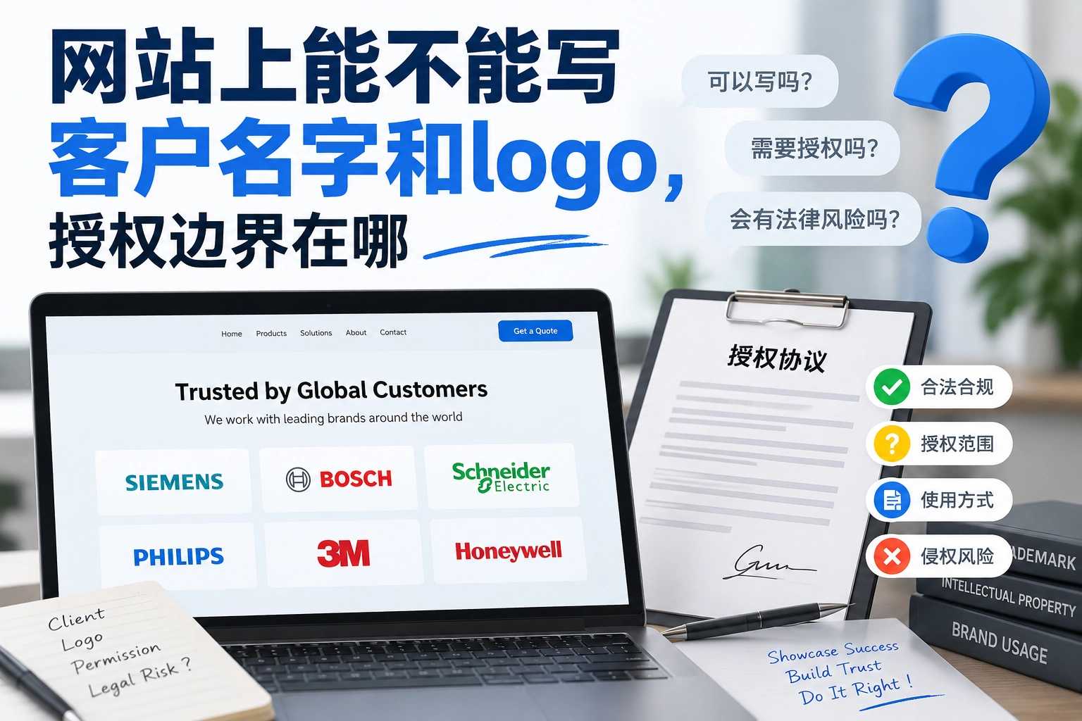 网站上能不能写客户名字和logo,授权边界在哪