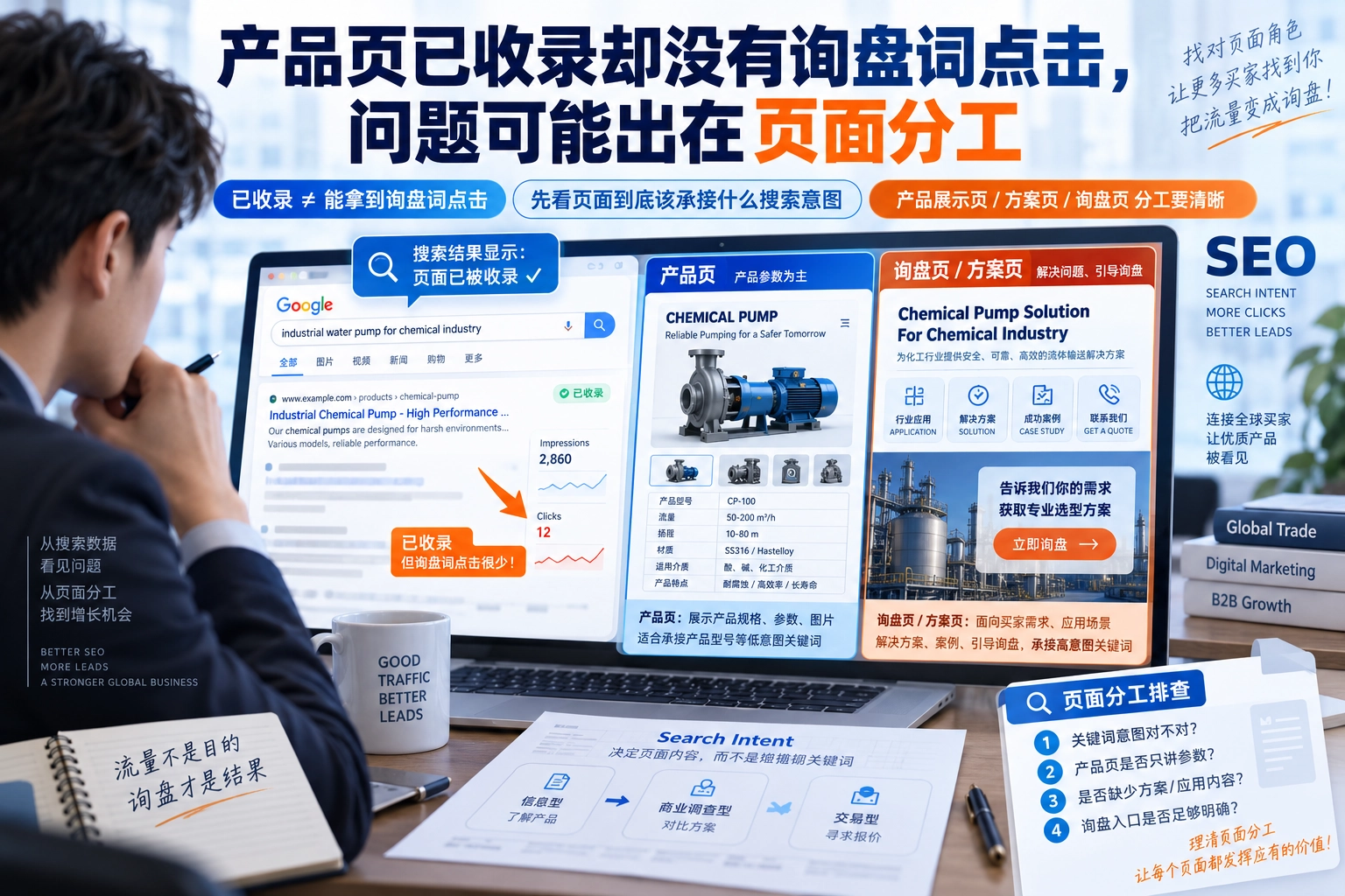 产品页已收录却没有询盘词点击,问题可能出在页面分工