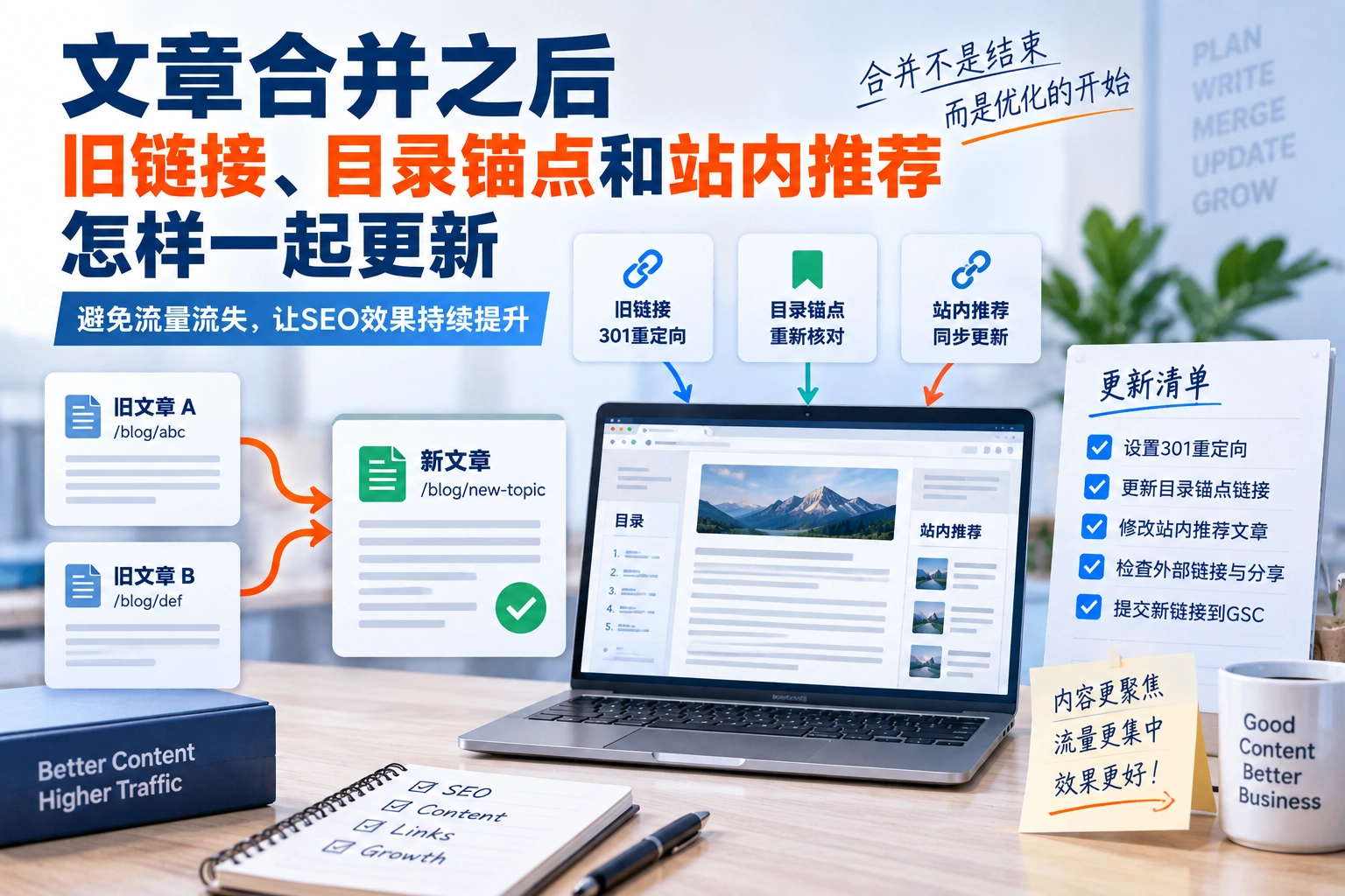 文章合并之后，旧链接、目录锚点和站内推荐怎样一起更新
