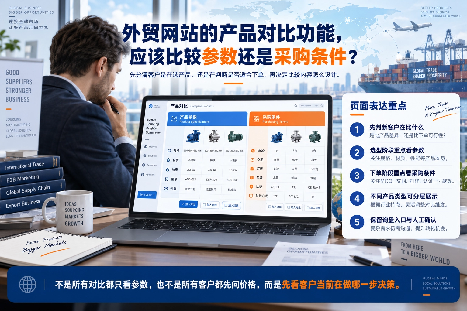 外贸网站的产品对比功能，应该比较参数还是采购条件？