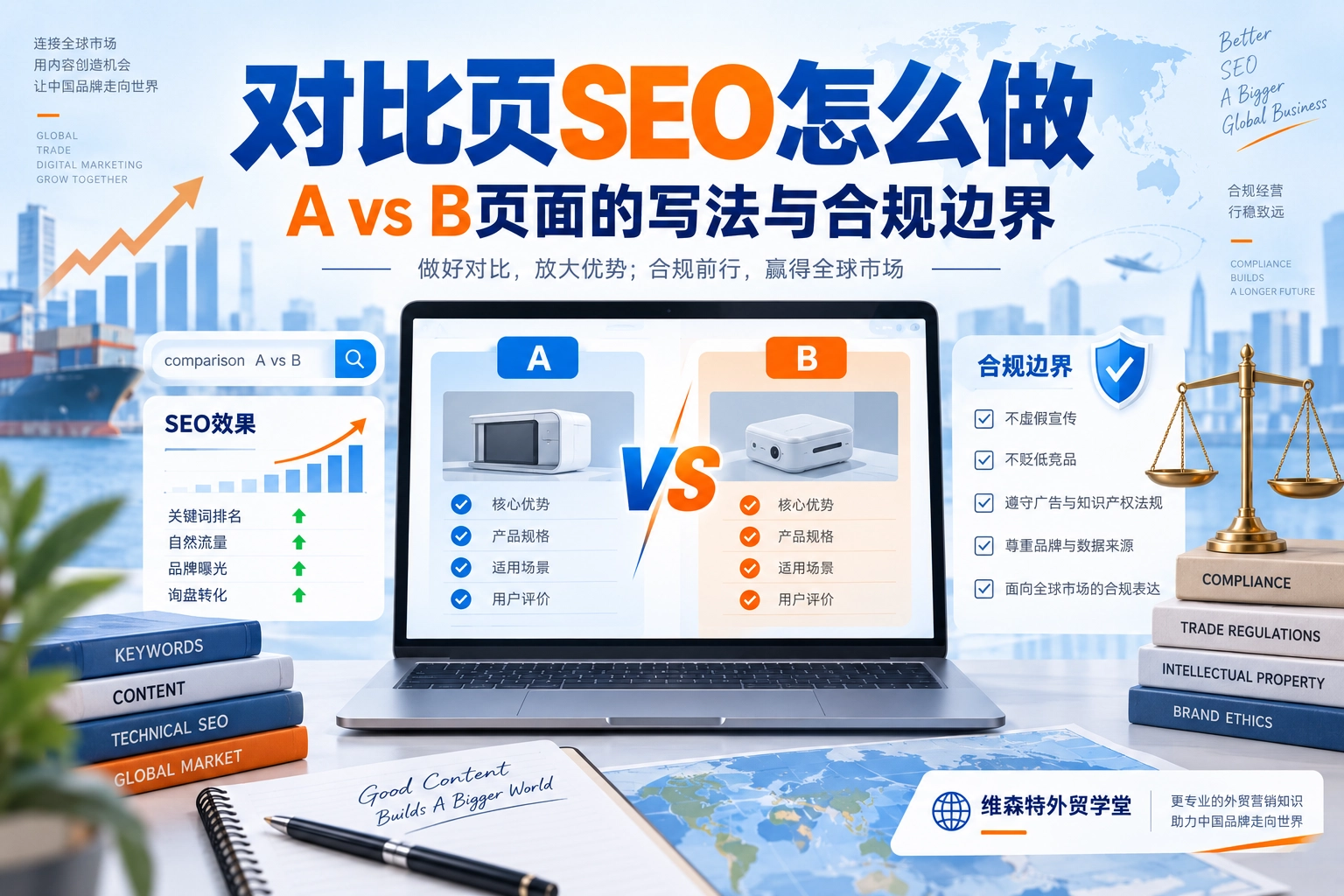 对比页SEO怎么做_A vs B页面的写法与合规边界-维森特外贸学堂