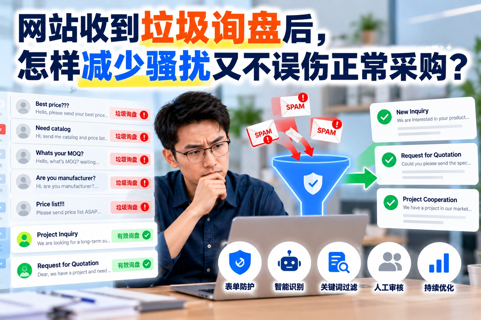 网站收到垃圾询盘后，怎样减少骚扰又不误伤正常采购？