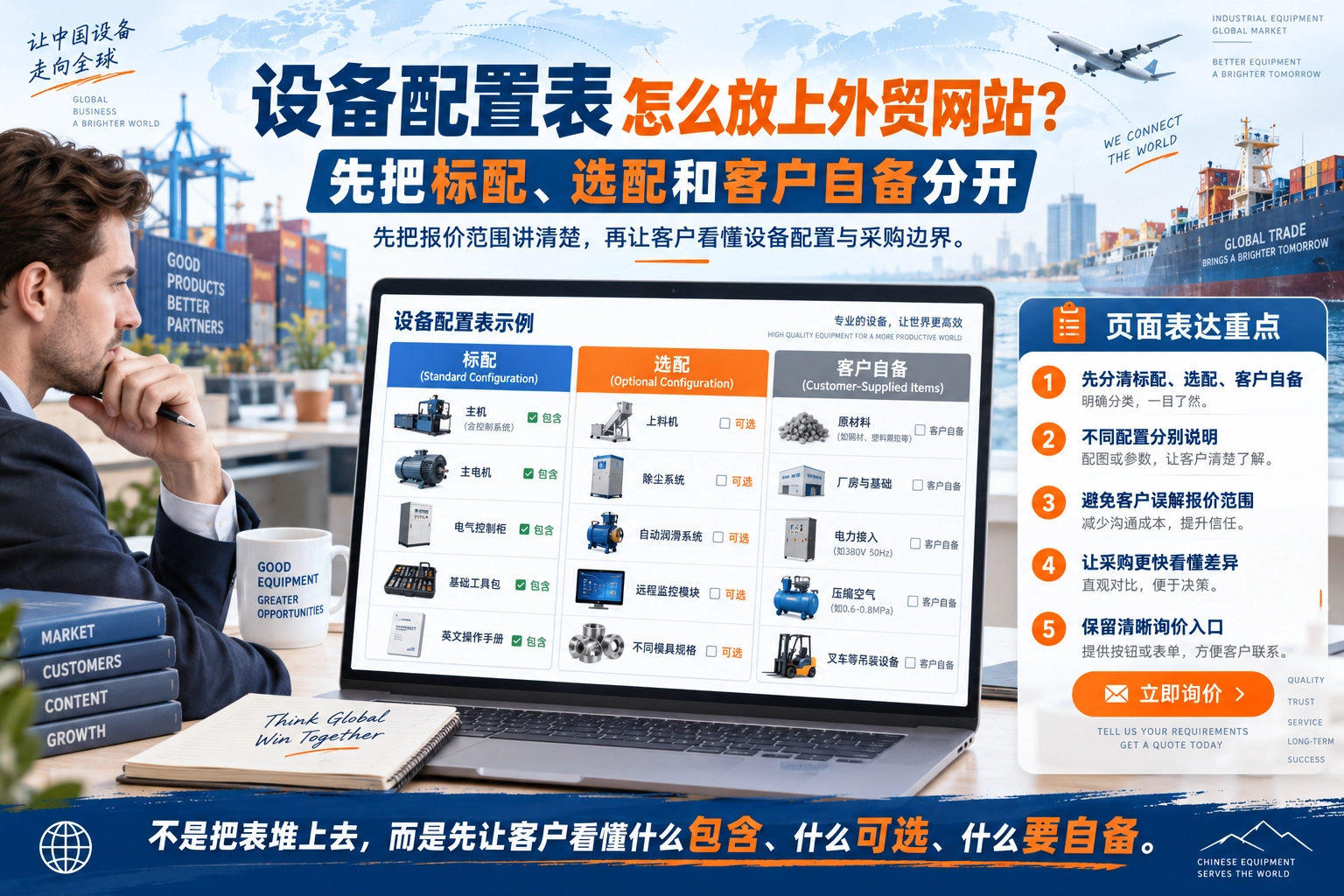 设备配置表怎么放上外贸网站？先把标配、选配和客户自备分开