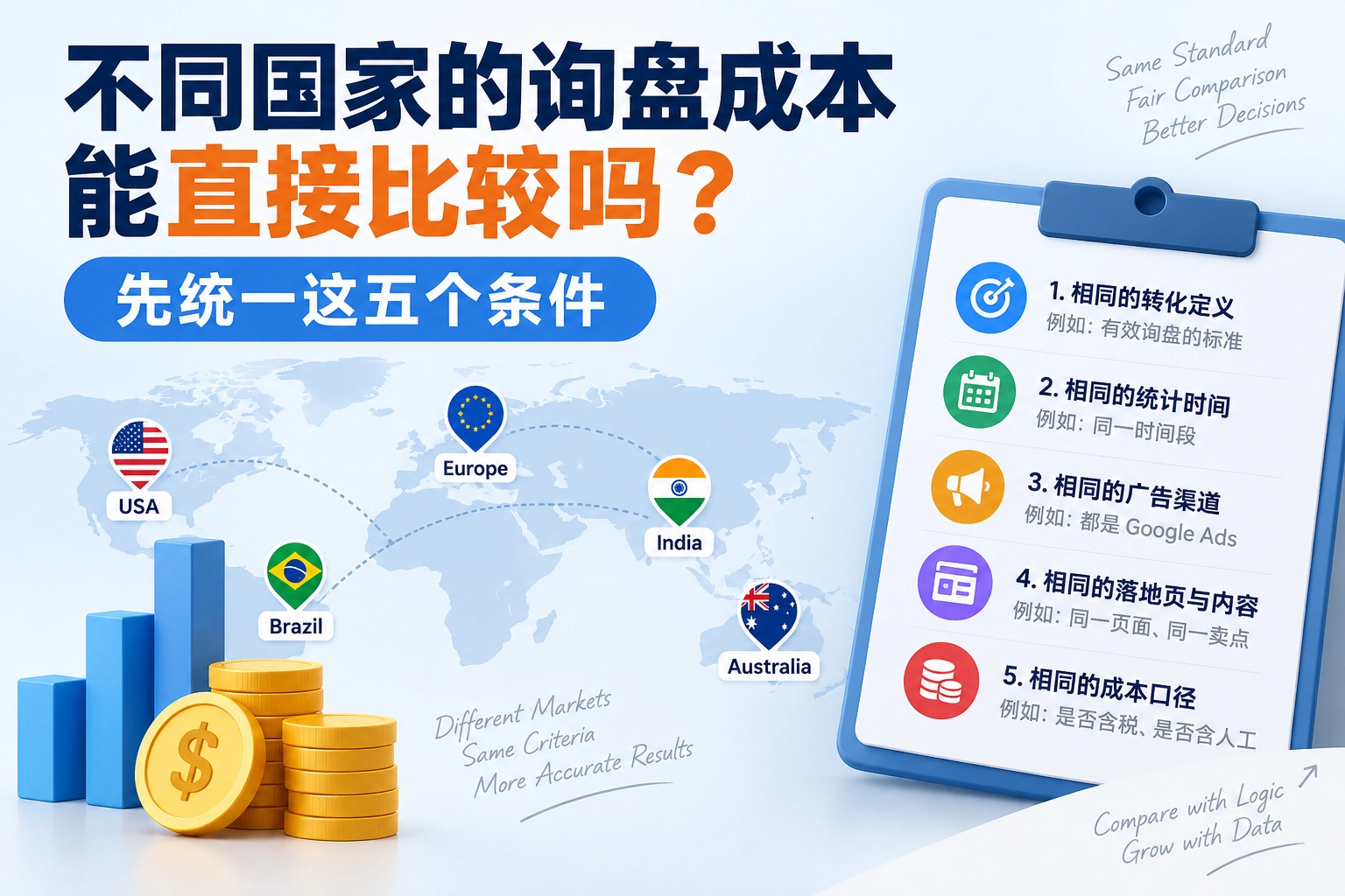 不同国家的询盘成本能直接比较吗？先统一这五个条件