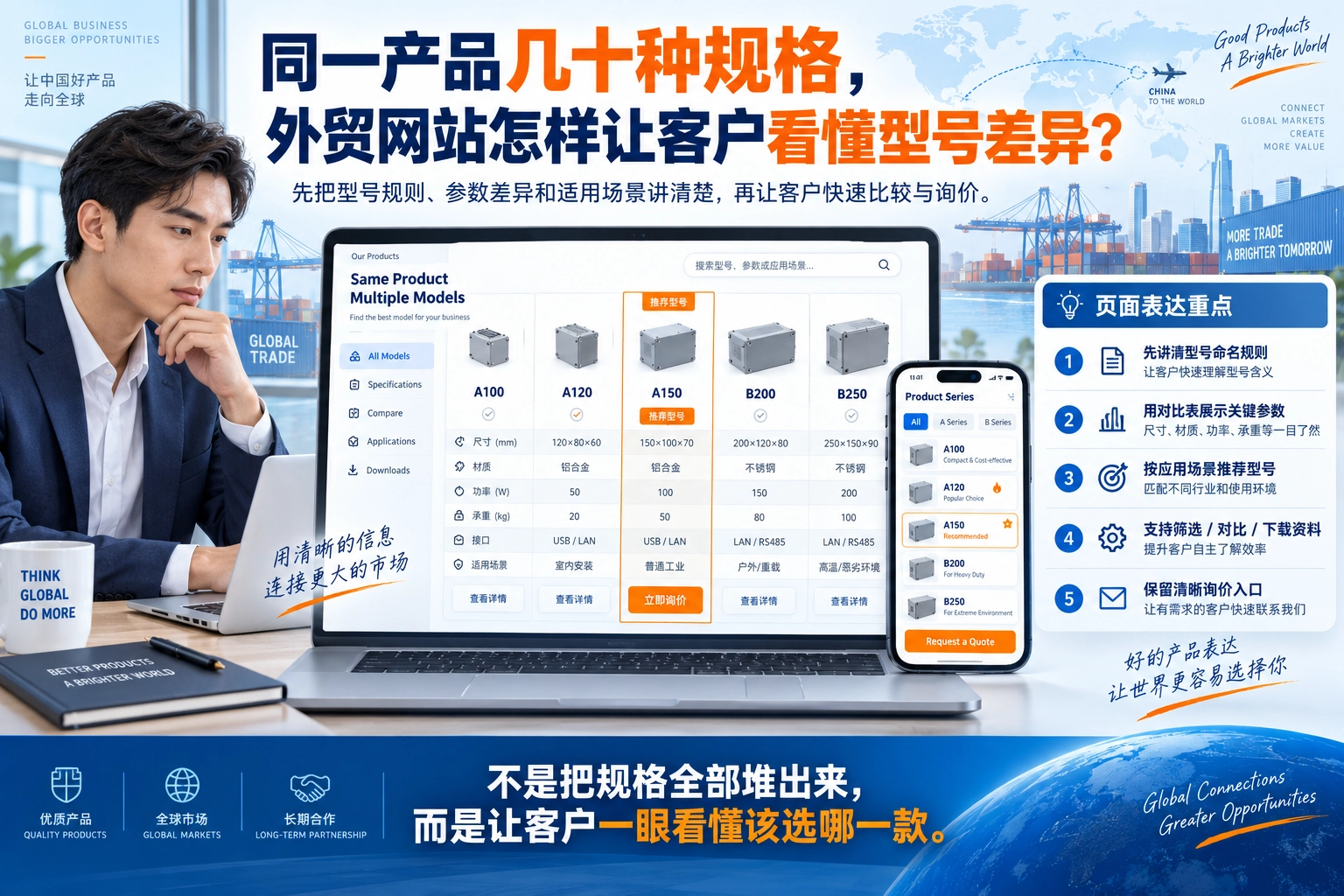 同一产品几十种规格，外贸网站怎样让客户看懂型号差异？