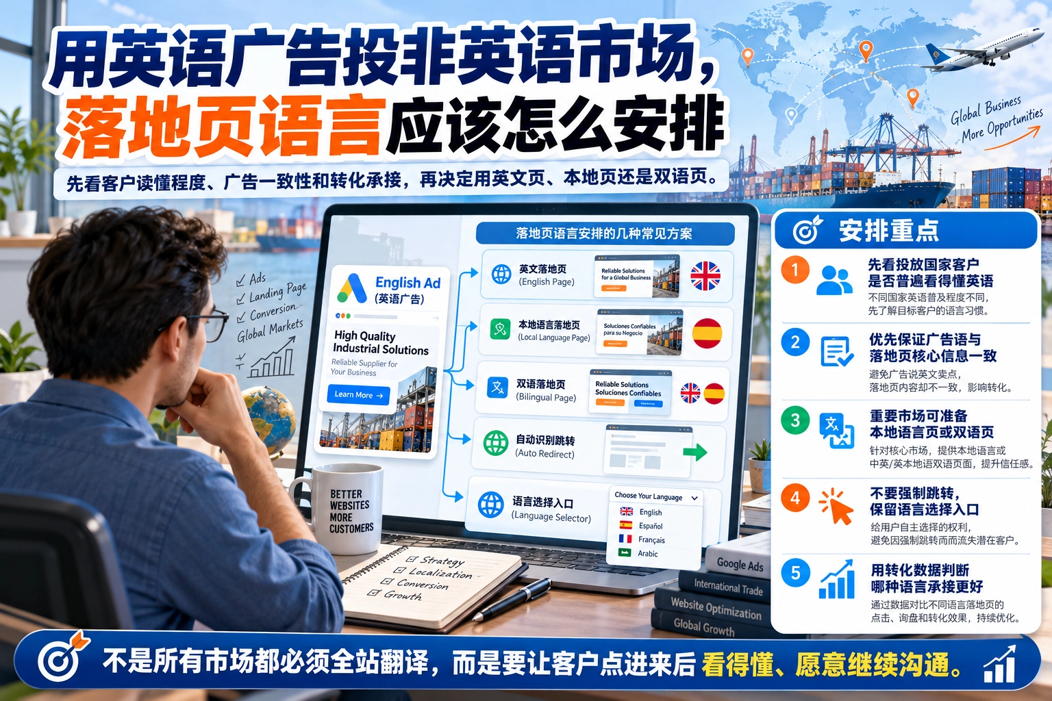 用英语广告投非英语市场，落地页语言应该怎么安排