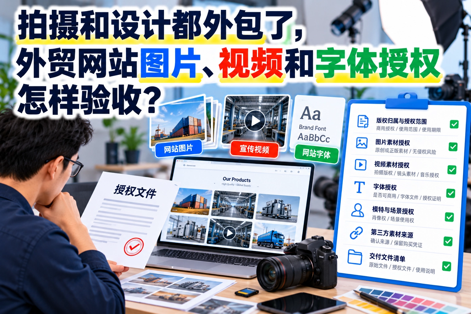 拍摄和设计都外包了，外贸网站图片、视频和字体授权怎样验收？