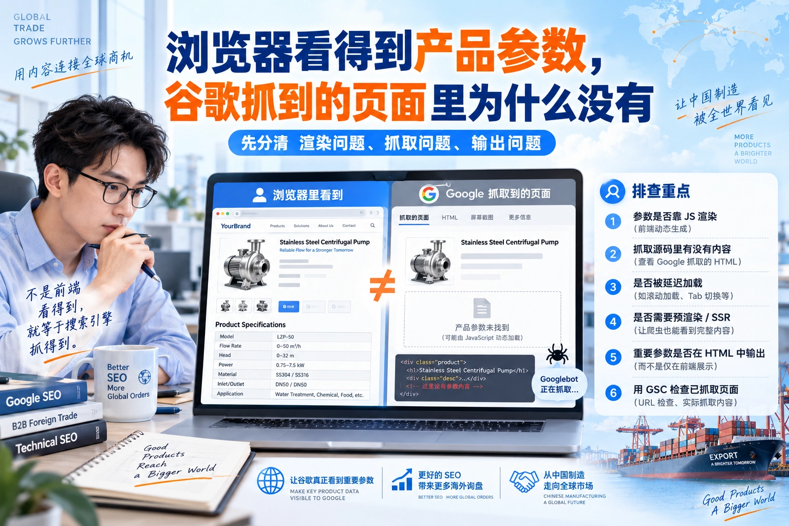浏览器看得到产品参数,谷歌抓到的页面里为什么没有