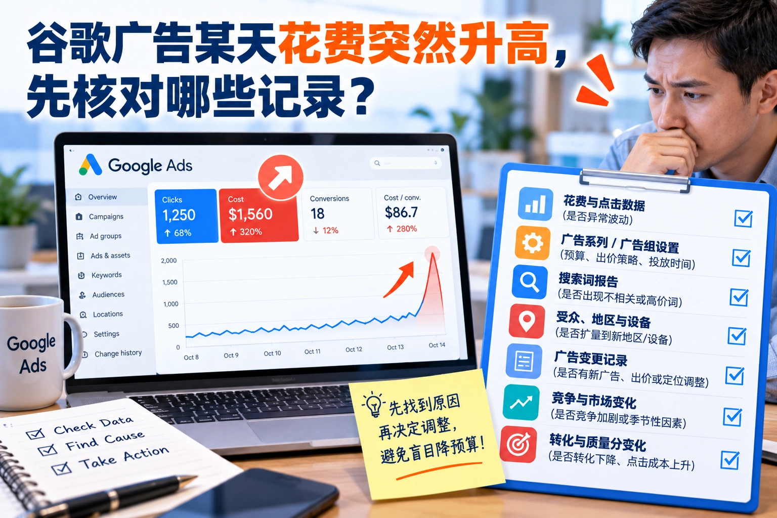 谷歌广告某天花费突然升高，先核对哪些记录