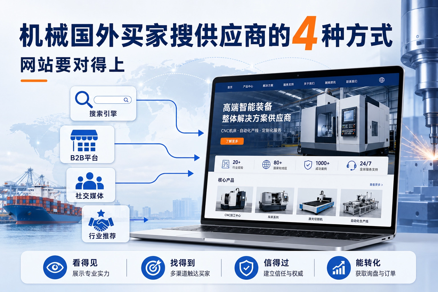 机械国外买家搜供应商的4种方式,网站要对得上