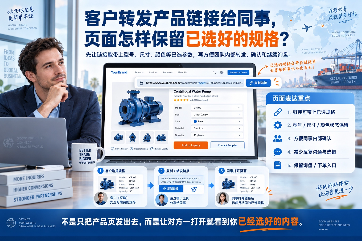 客户转发产品链接给同事，页面怎样保留已选好的规格？