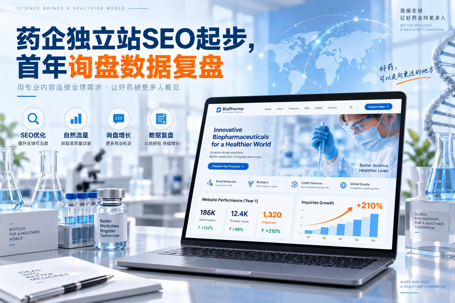 药企独立站SEO起步，首年询盘数据复盘