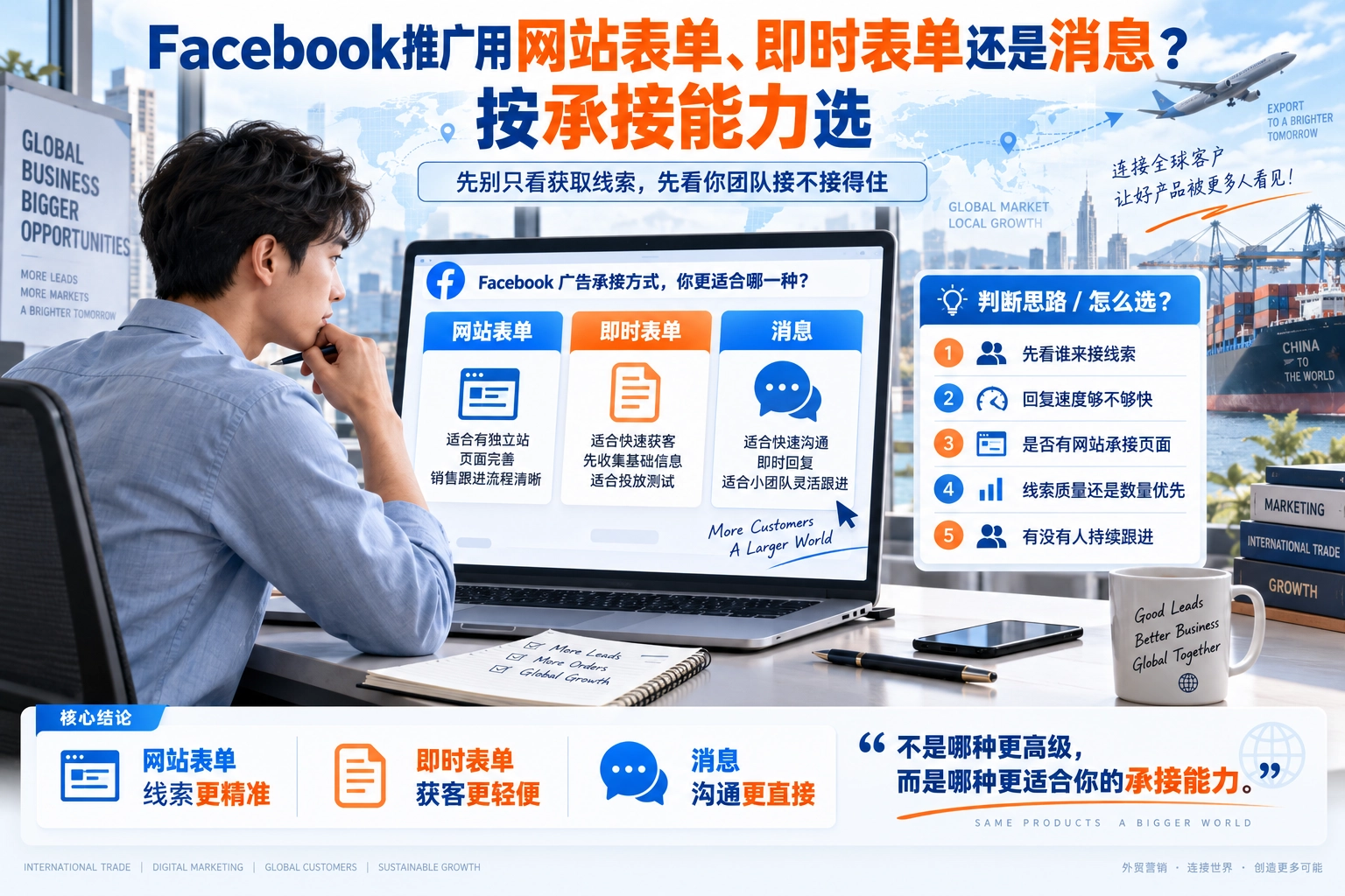 Facebook推广用网站表单、即时表单还是消息？按承接能力选