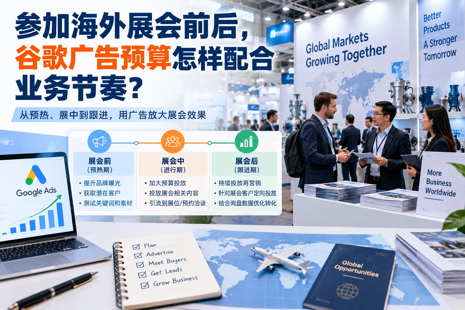 参加海外展会前后，谷歌广告预算怎样配合业务节奏